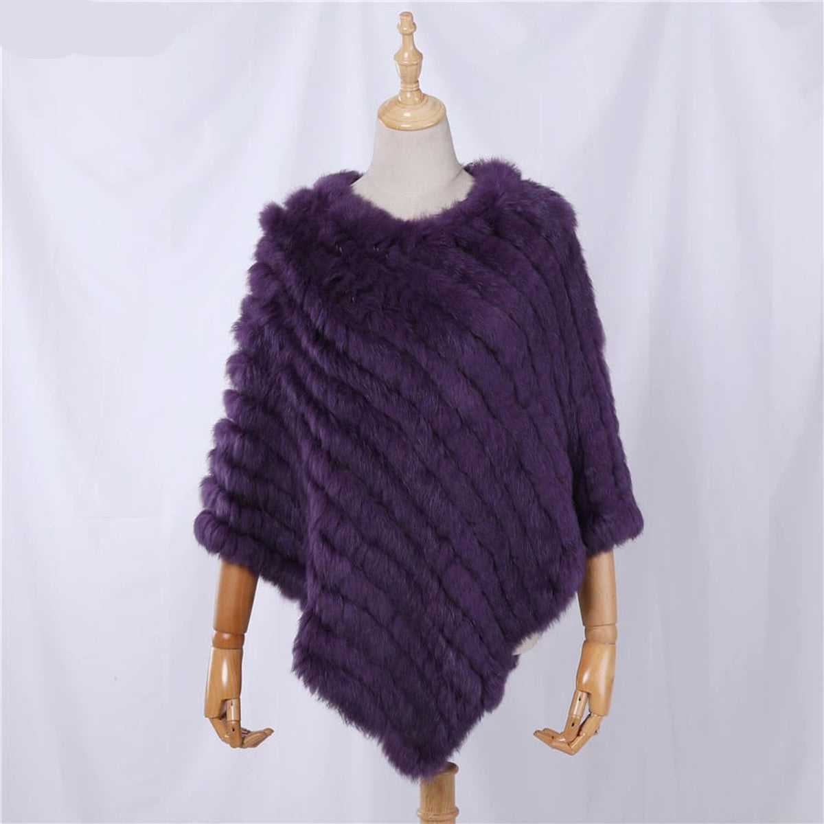 Poncho femme en fourrure de lapin, coloris Violet