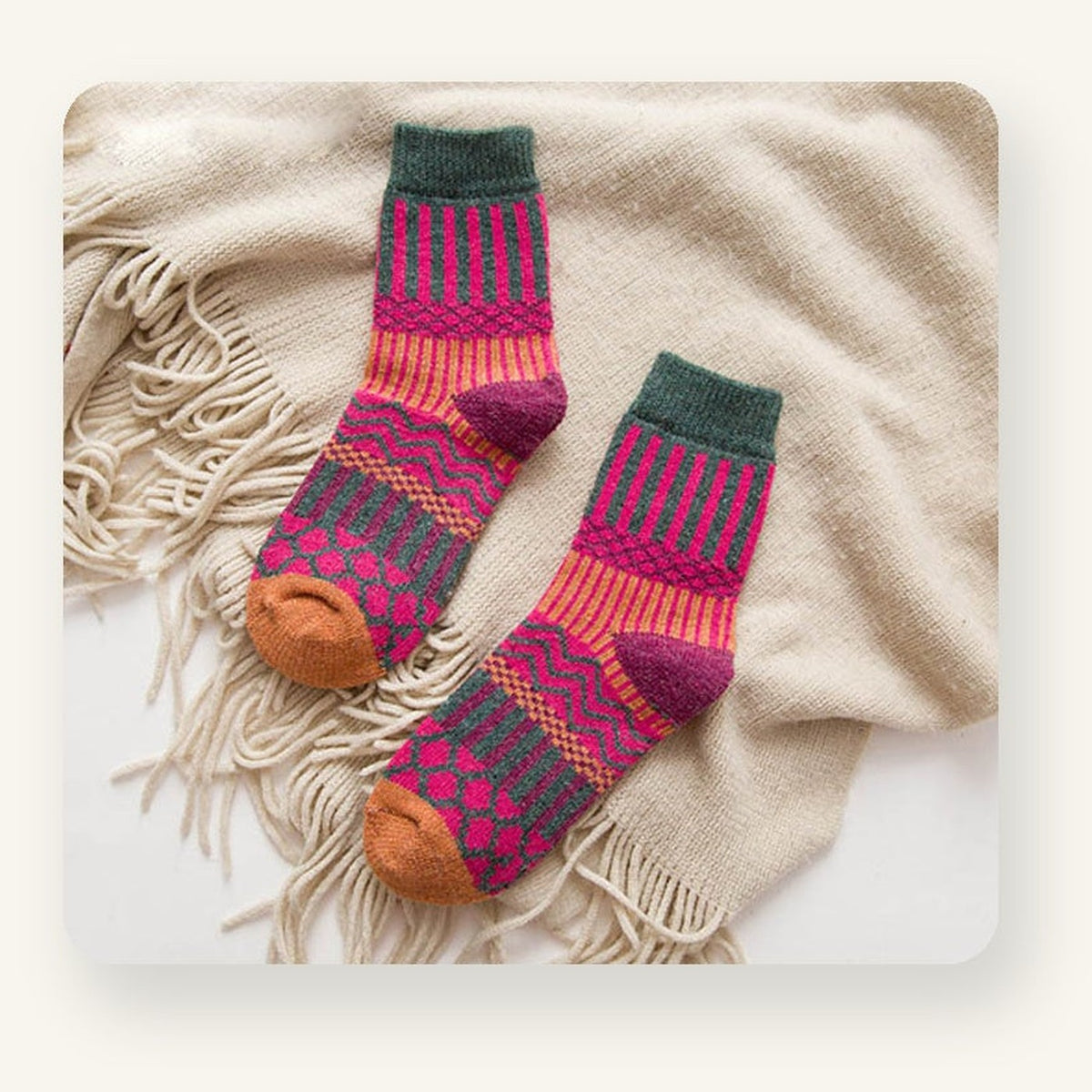 Chaussettes à motifs chaudes femme framboise et vert
