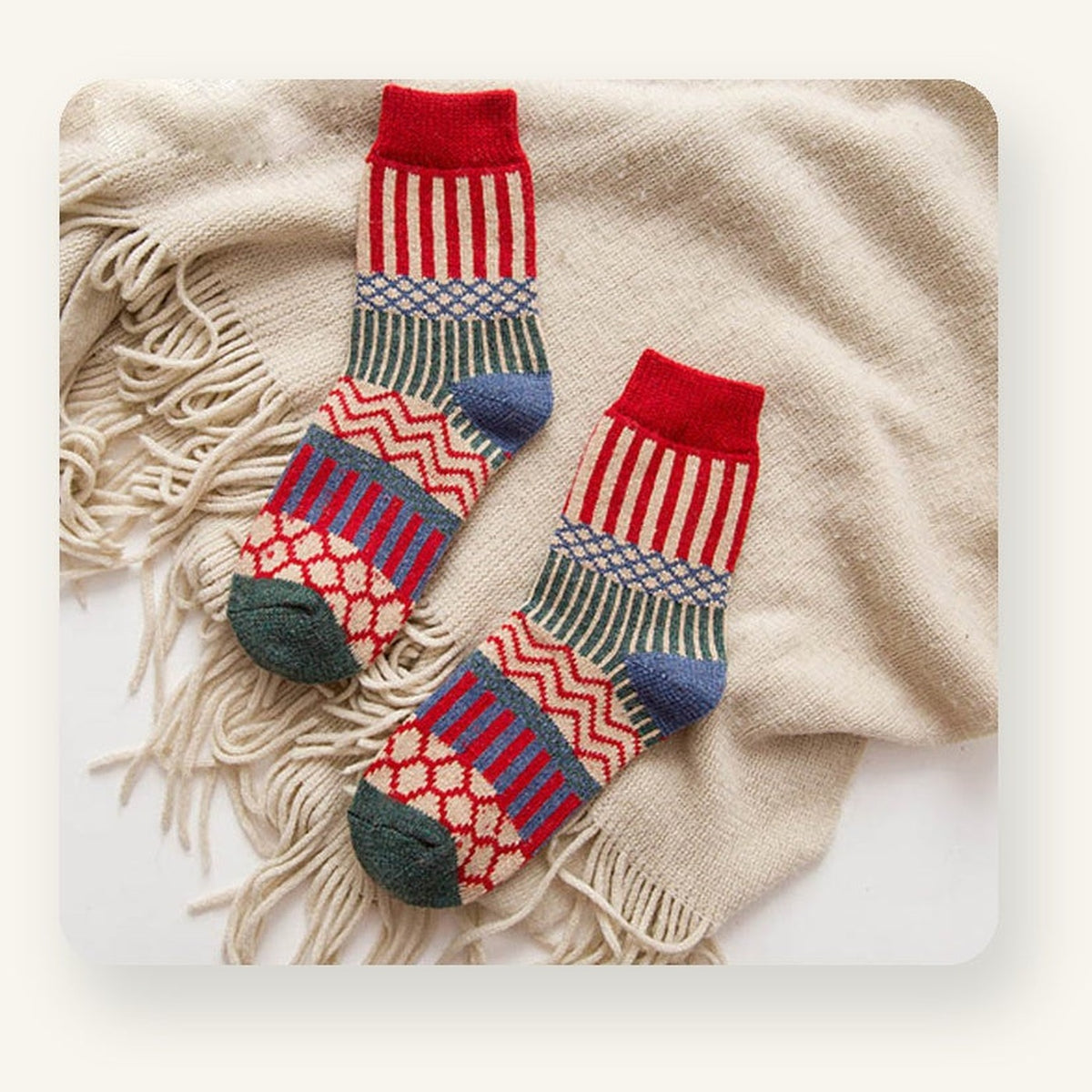 Chaussettes à motifs chaudes femme rouge et gris