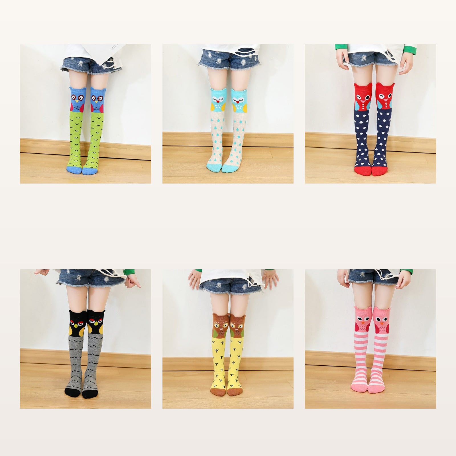 Six paires de chaussettes enfant à chouettes en six déclinaisons Image