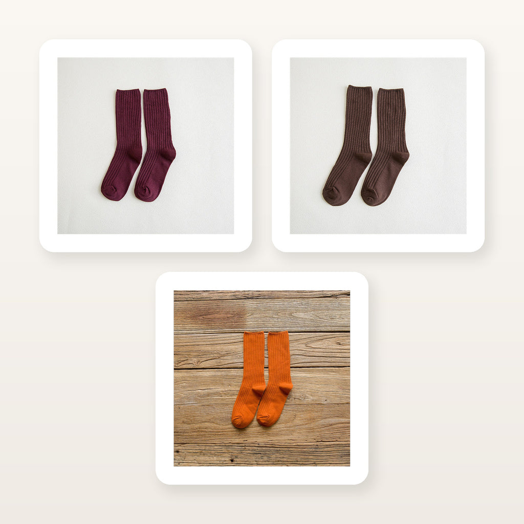 Chaussettes côtelées bourgogne, marron et orange