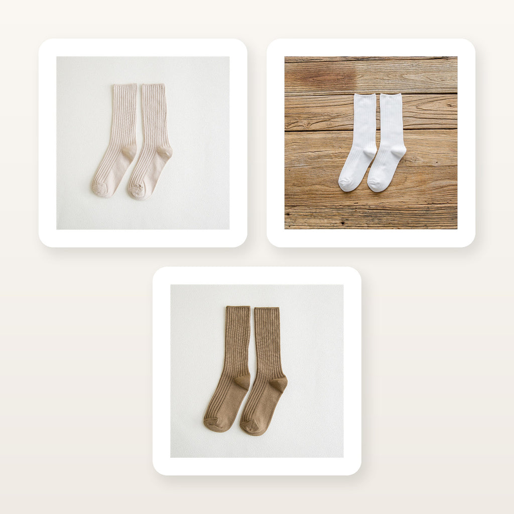 Chaussettes côtelées écrues, blanches et beiges