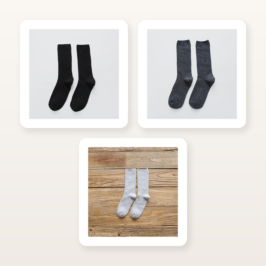 Chaussettes côtelées noires, gris foncé et gris clair