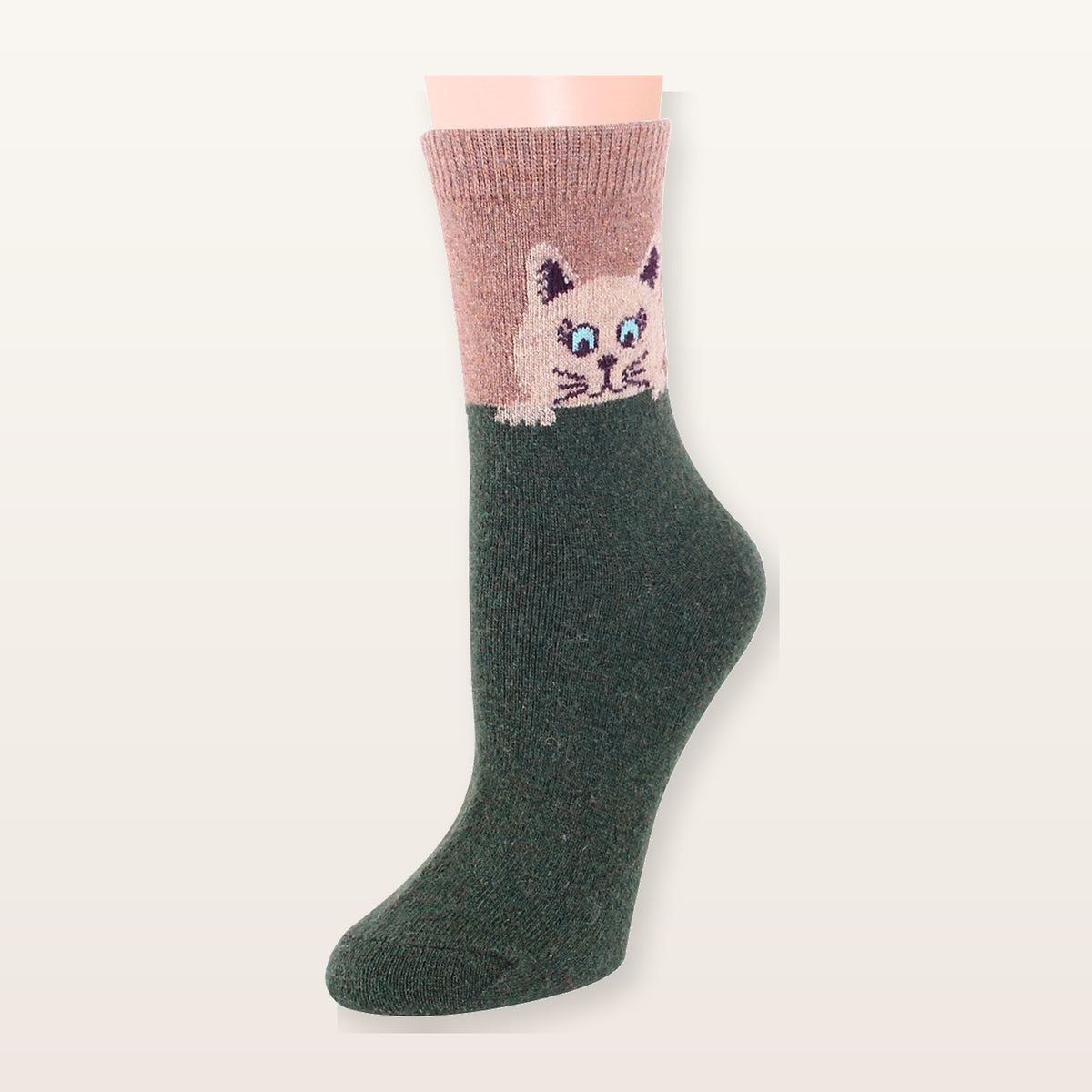 Chaussette verte à motif de chat crème Image