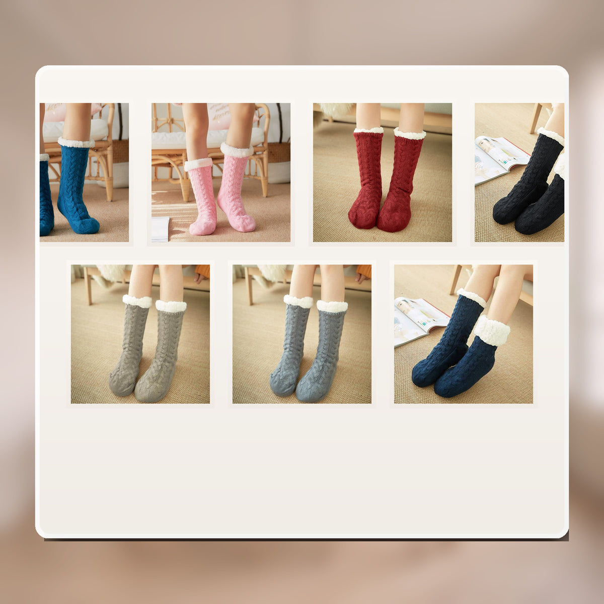 Sept coloris des chaussettes fourrées aspect tricot