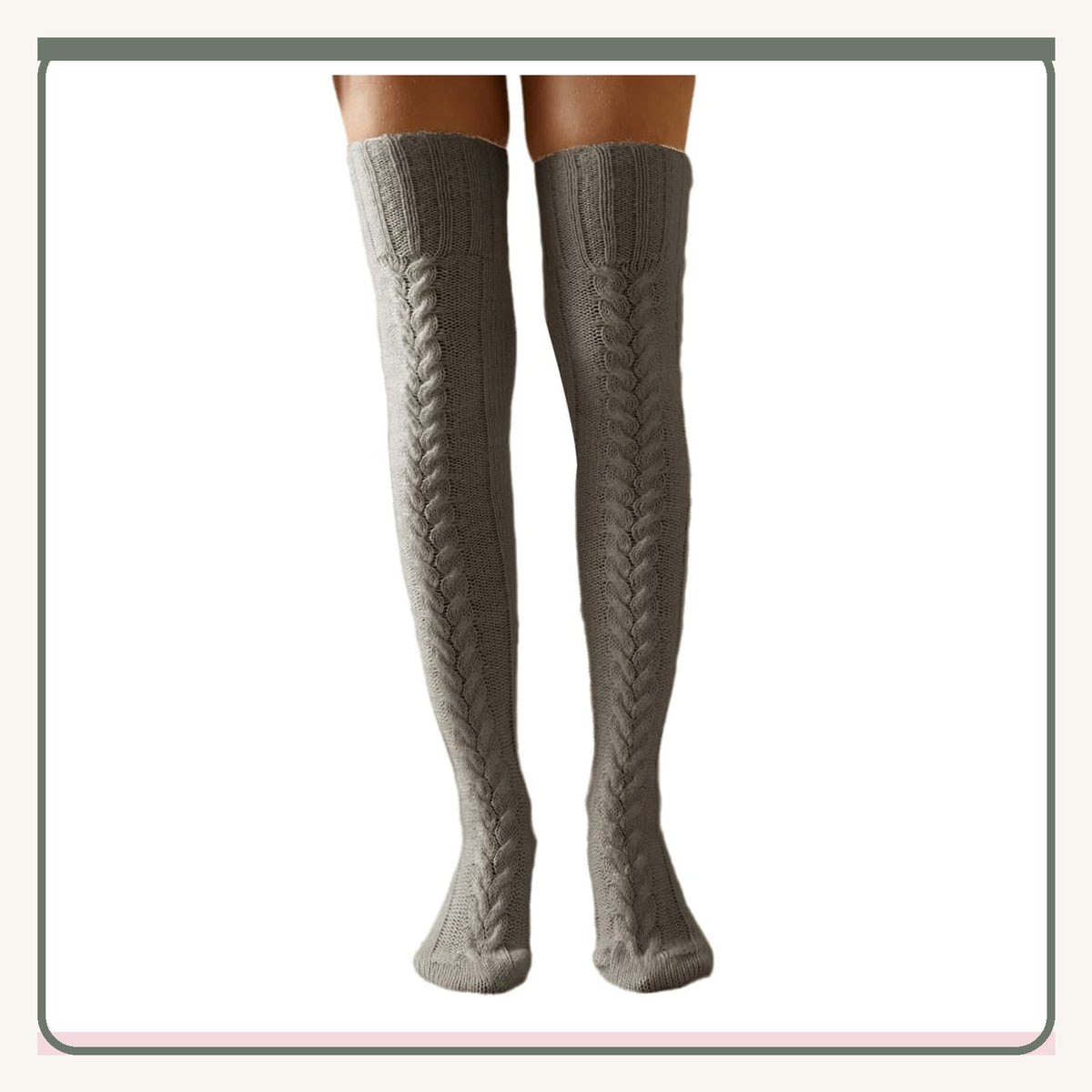 Paire de chaussettes hautes torsadées gris foncé portée de face