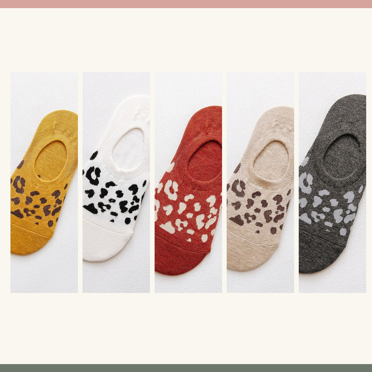 Les cinq coloris des chaussettes invisibles à motif léopard Image