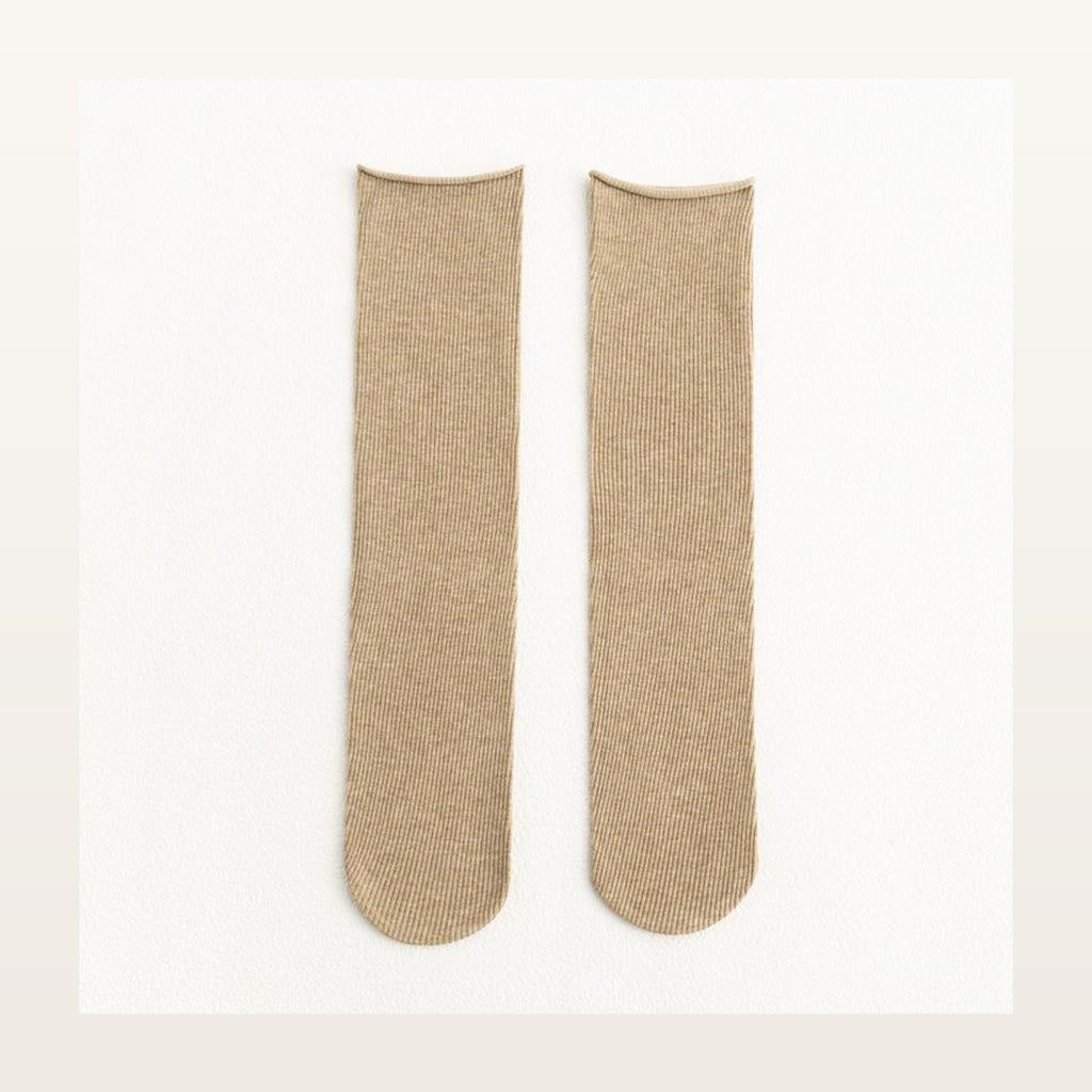 Paire de chaussettes longues unies kaki à maille côtelée