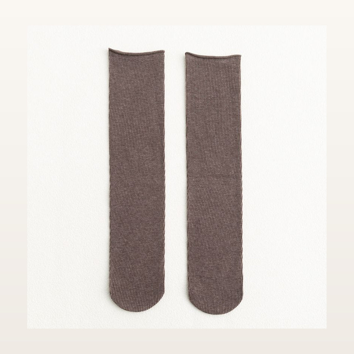 Paire de chaussettes longues unies marron clair à maille côtelée