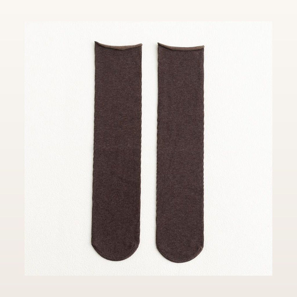 Paire de chaussettes longues unies marron à maille côtelée