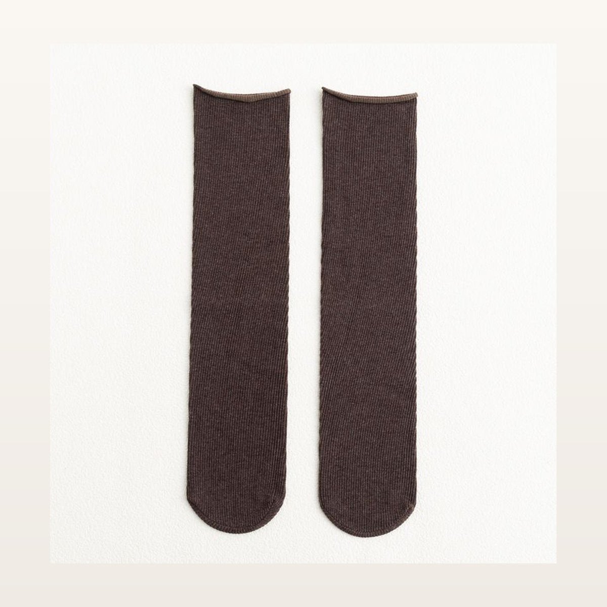 Paire de chaussettes longues unies marron à maille côtelée