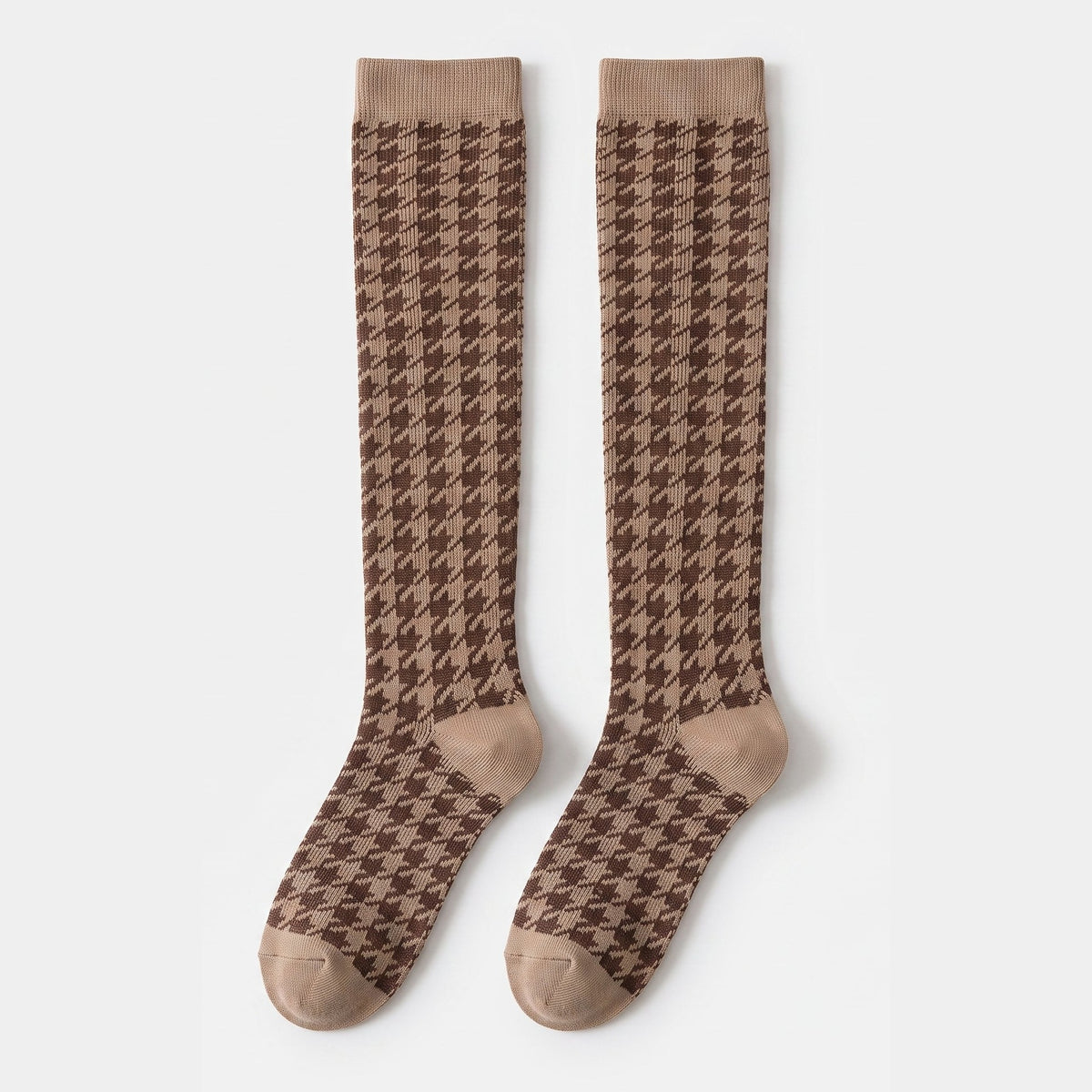 Paire de chaussettes marron à motif pied-de-poule
