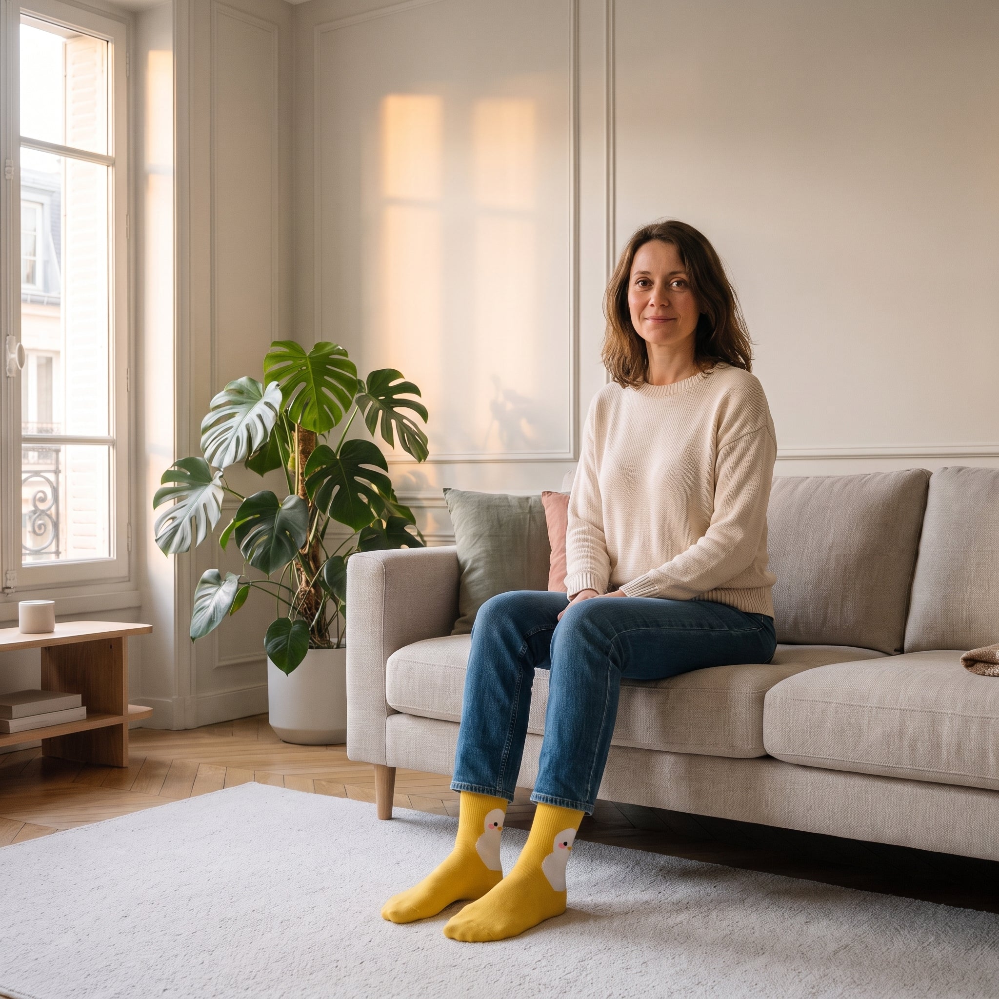 Chaussettes poussins jaunes à poussin blanc portées Image