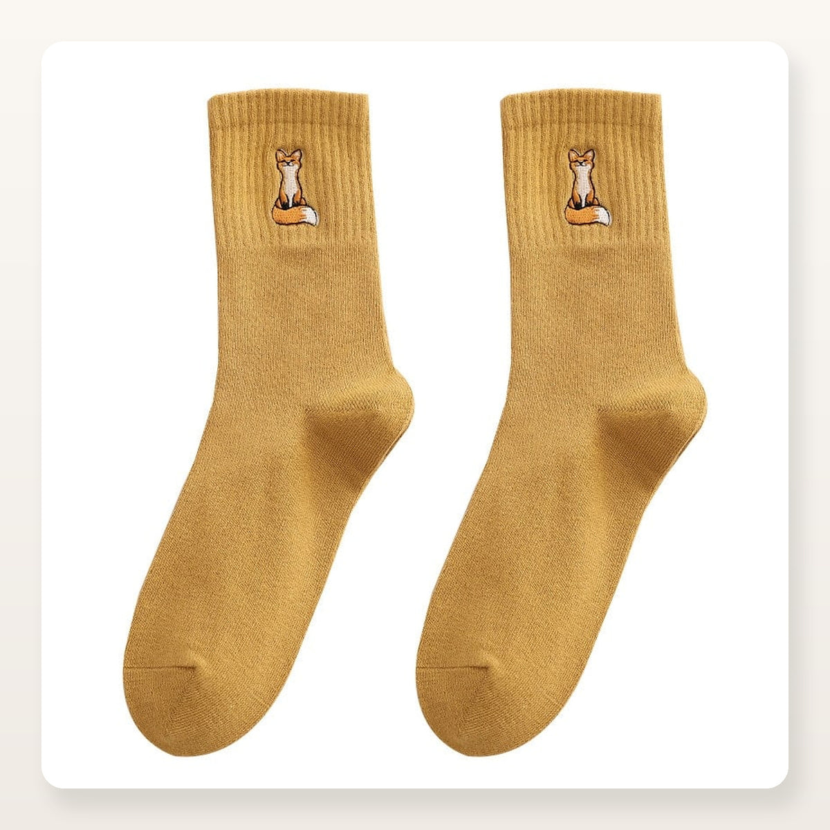 Paire de chaussettes jaunes à renard brodé Image