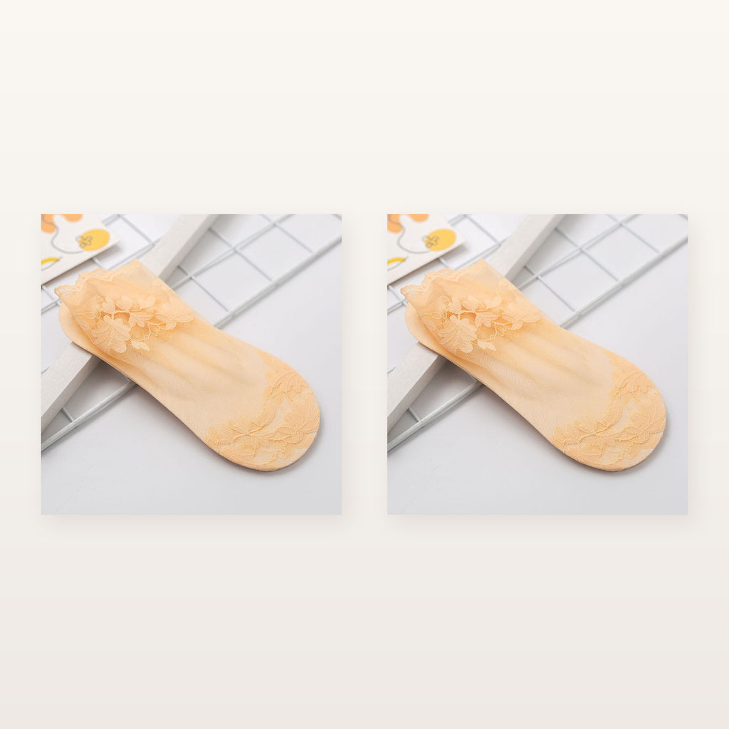 Paire de chaussettes transparentes beige à motif floral
