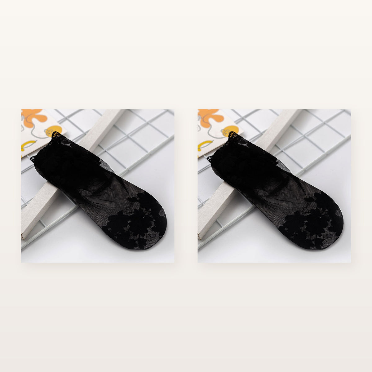 Paire de chaussettes transparentes noires à motif floral