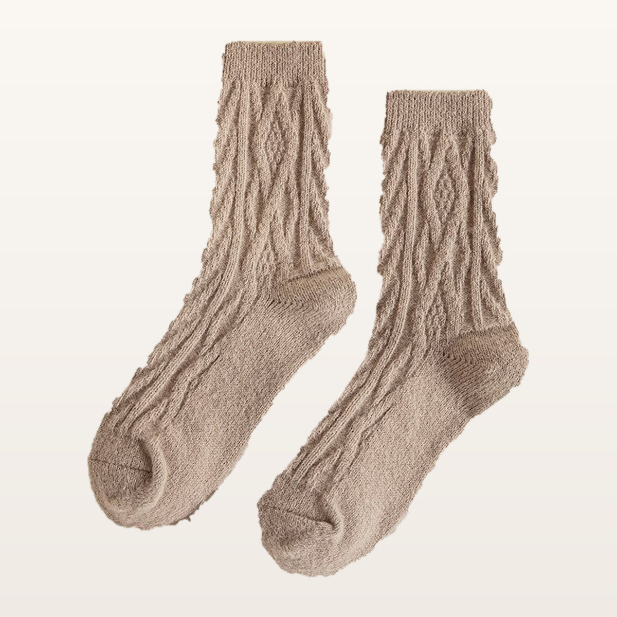 Paire de chaussettes tricotées marron clair à petites torsades