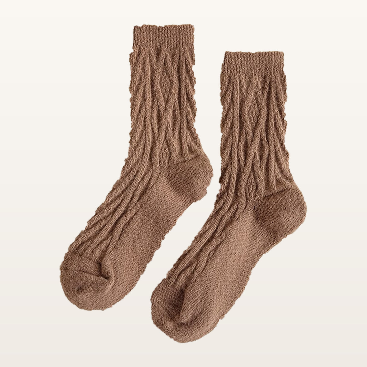 Paire de chaussettes tricotées marron à petites torsades