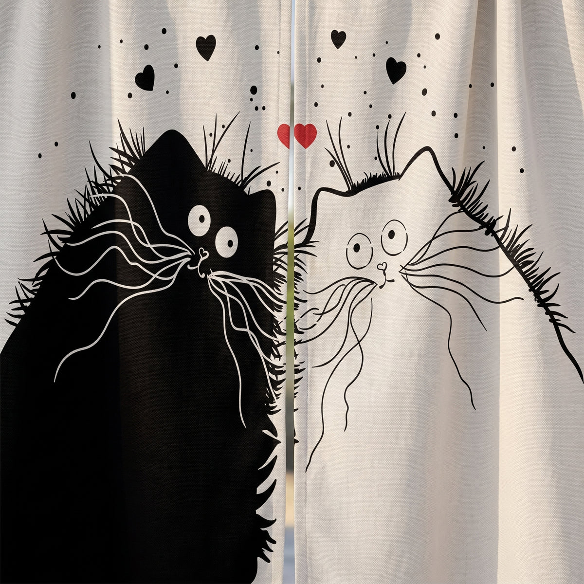 Les museaux du chat noir et du chat dessiné au trait se rejoignent entre les pans Image