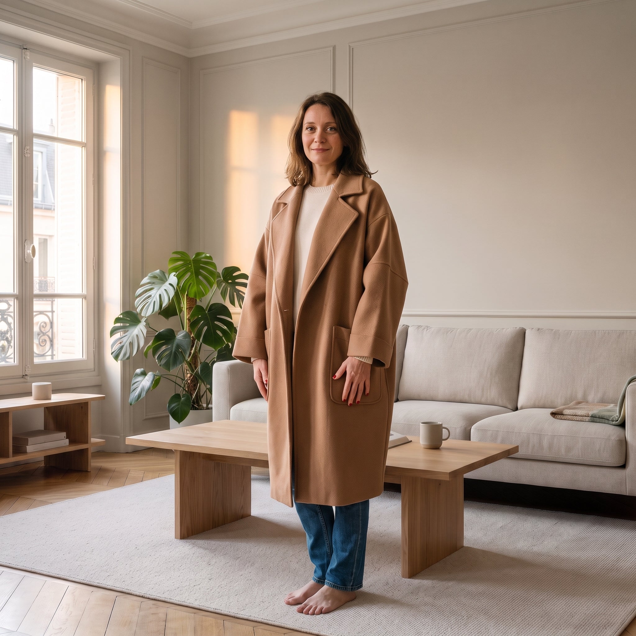 Manteau cocon camel porté Image