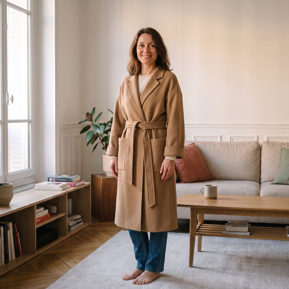Manteau peignoir camel porté Image