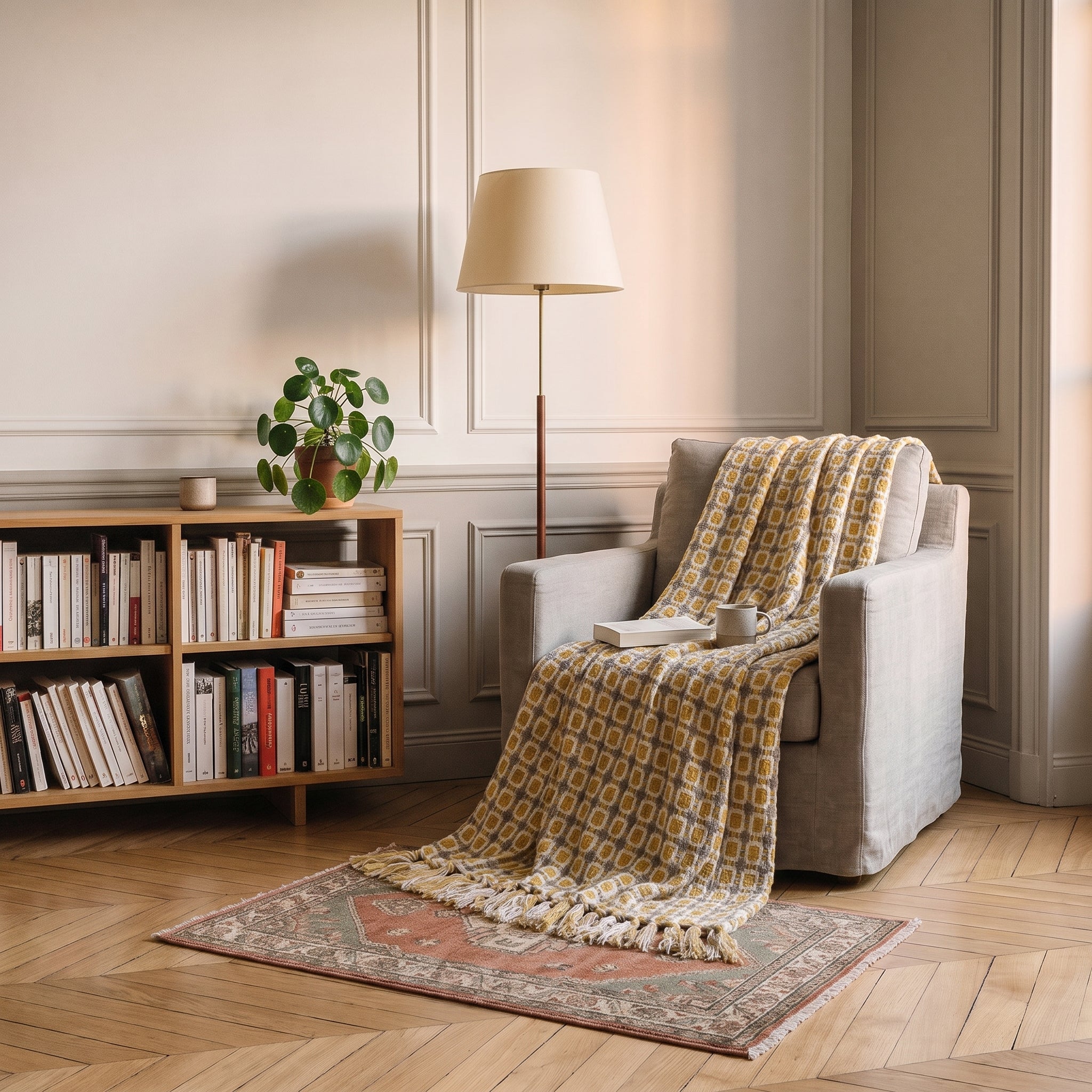 Plaid moutarde sur un fauteuil Image