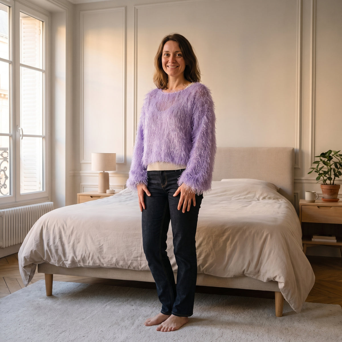 Pull lilas, coupe courte Image