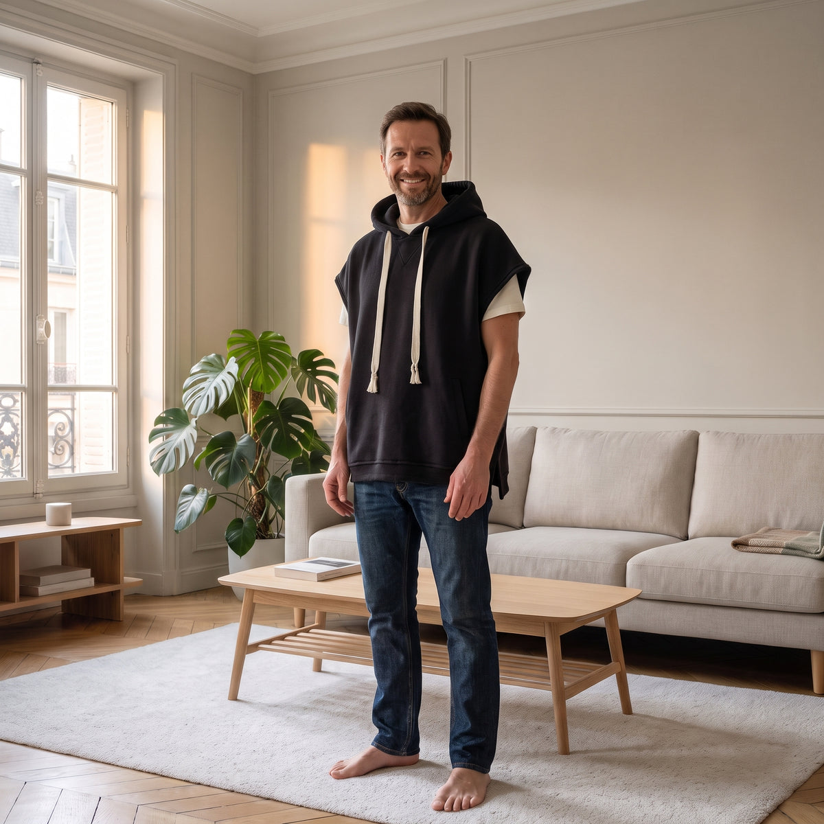 Sweat sans manches noir porté Image