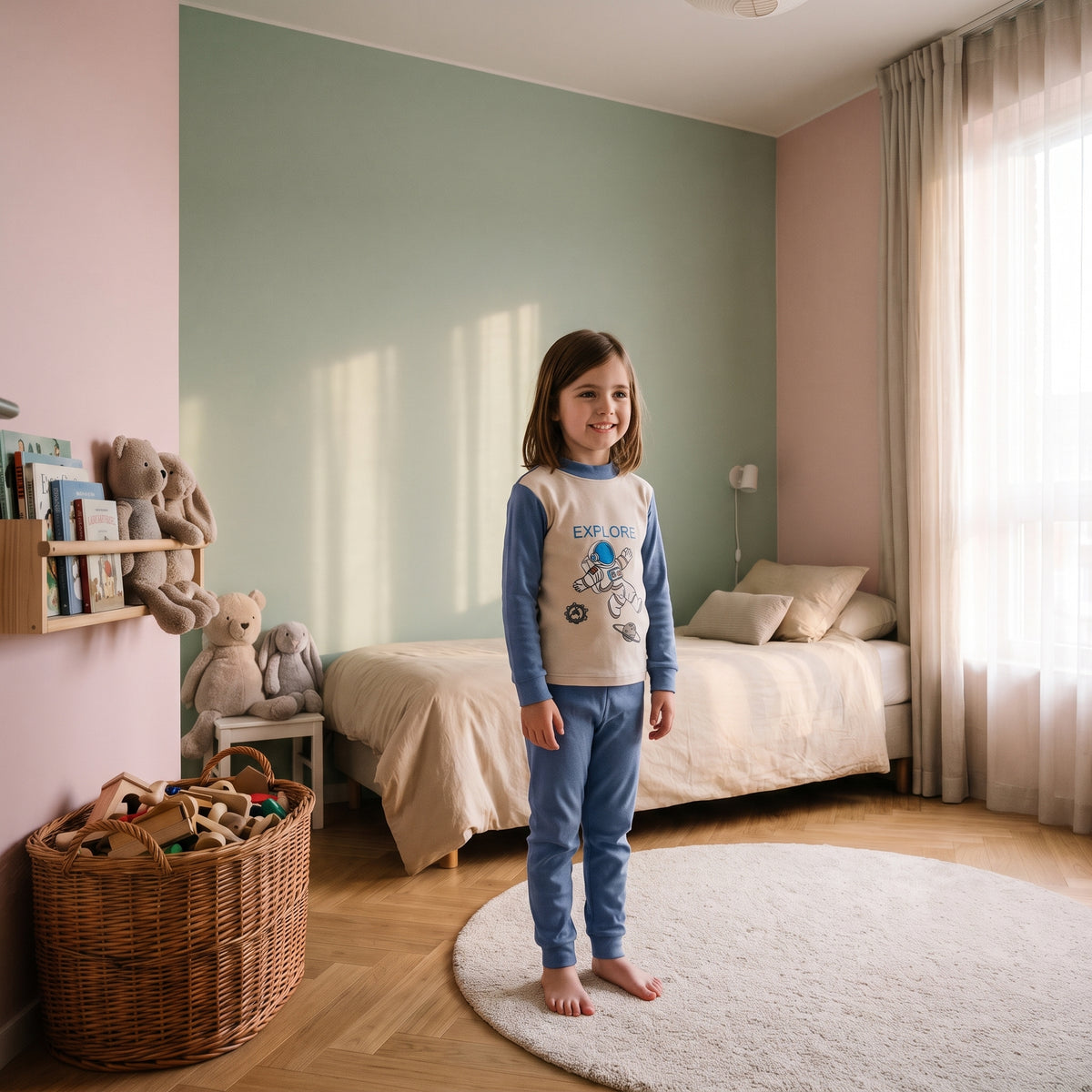 Enfant portant le pyjama en coton à motif astronaute