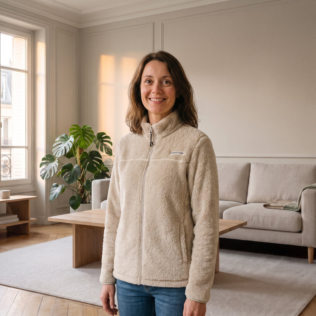 Veste polaire femme zippée en beige