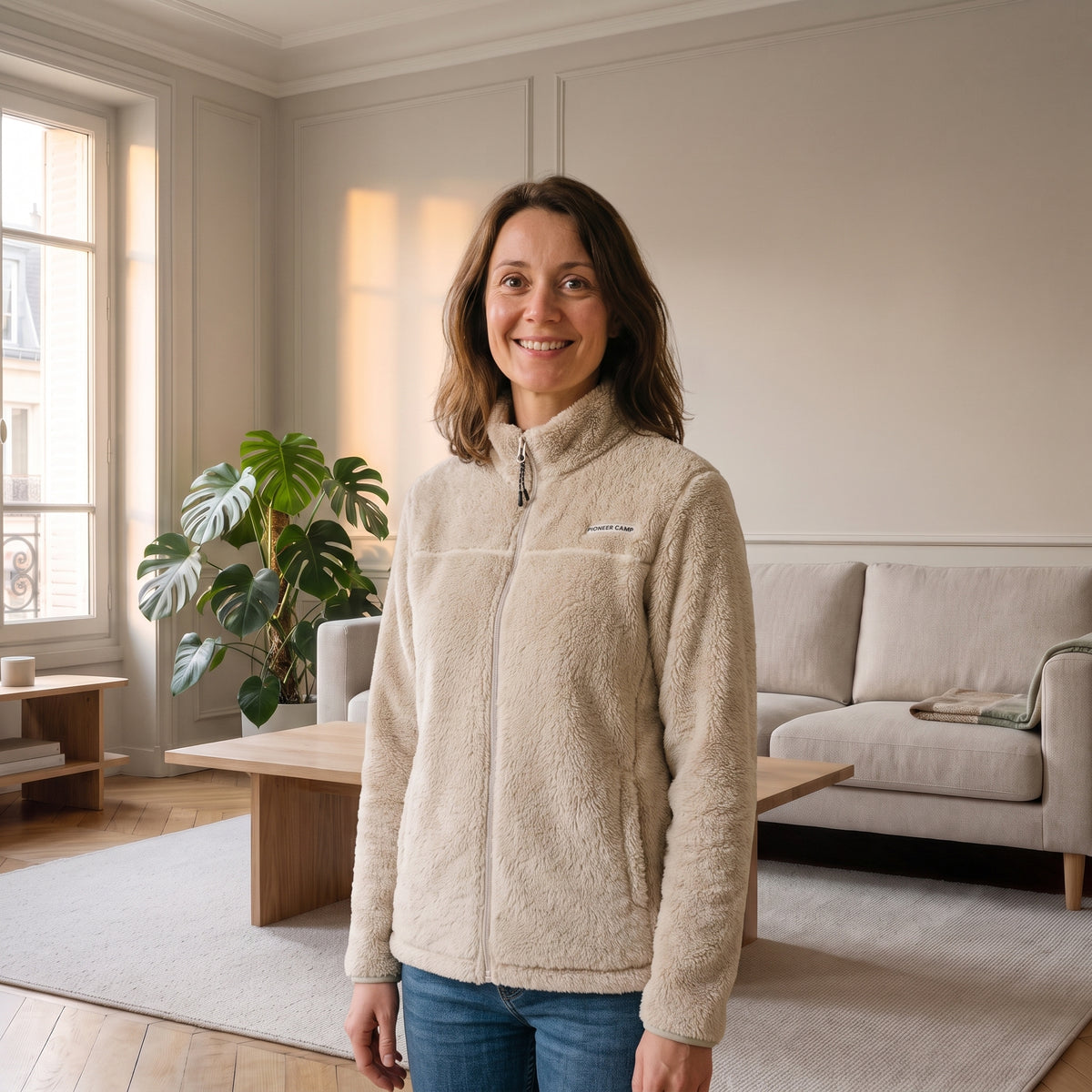 Veste polaire femme zippée en beige