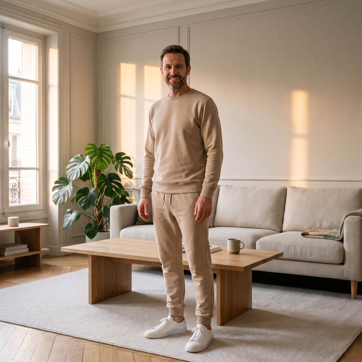 Ensemble jogging homme en coton Beige
