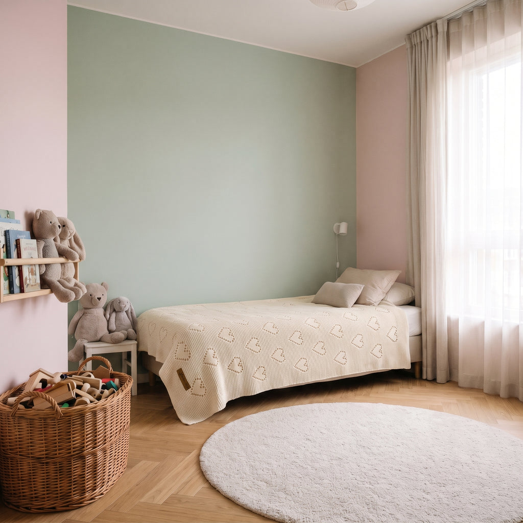 Couverture bébé beige sur un lit d'enfant