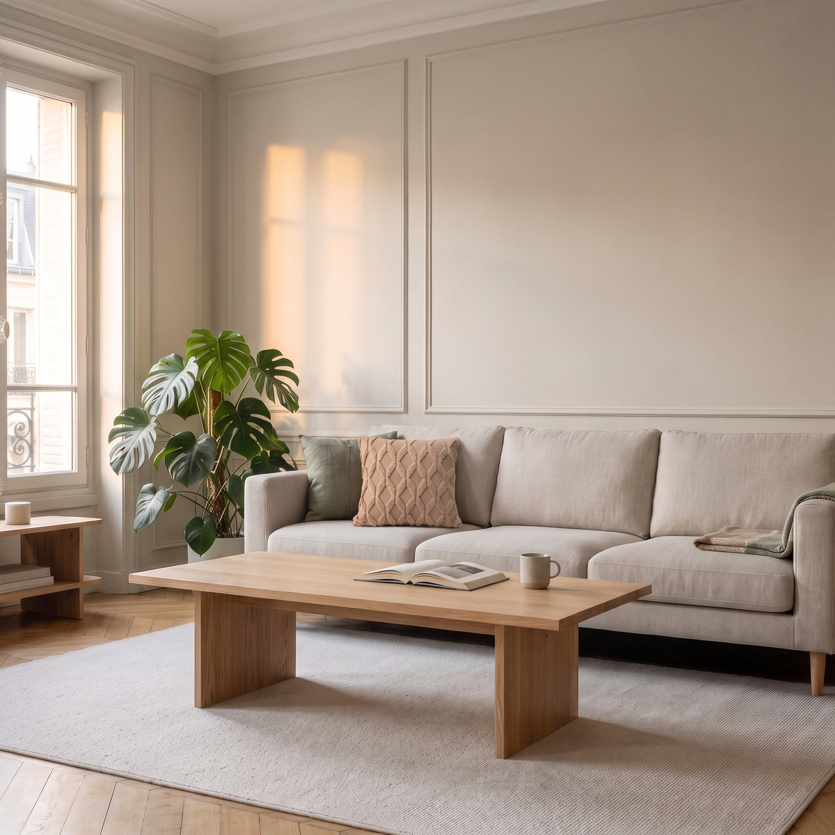 Housse de coussin à poils longs beige