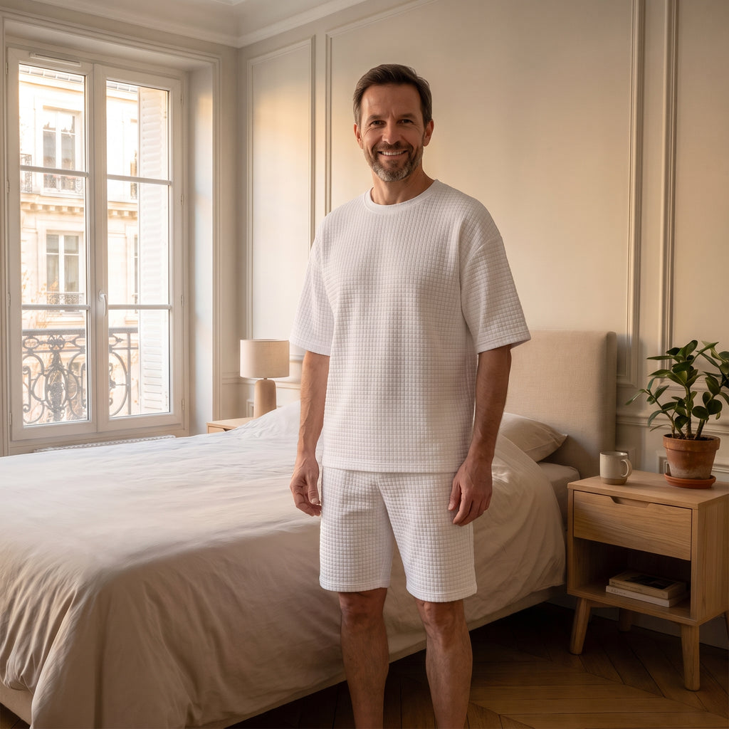 Ensemble homme en maille gaufrée Blanc