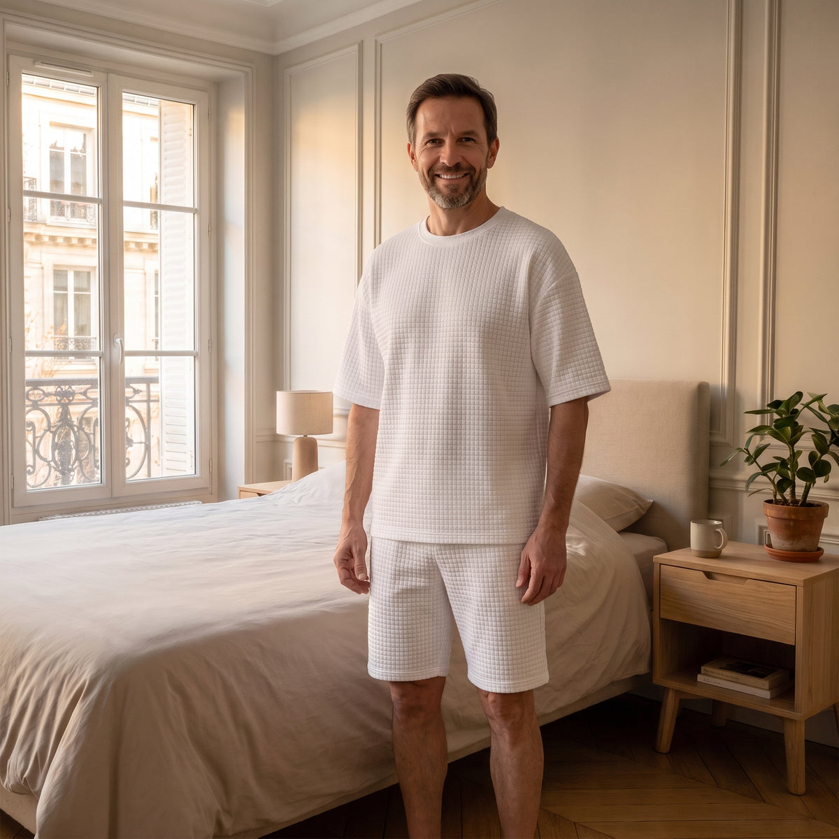 Ensemble homme en maille gaufrée Blanc