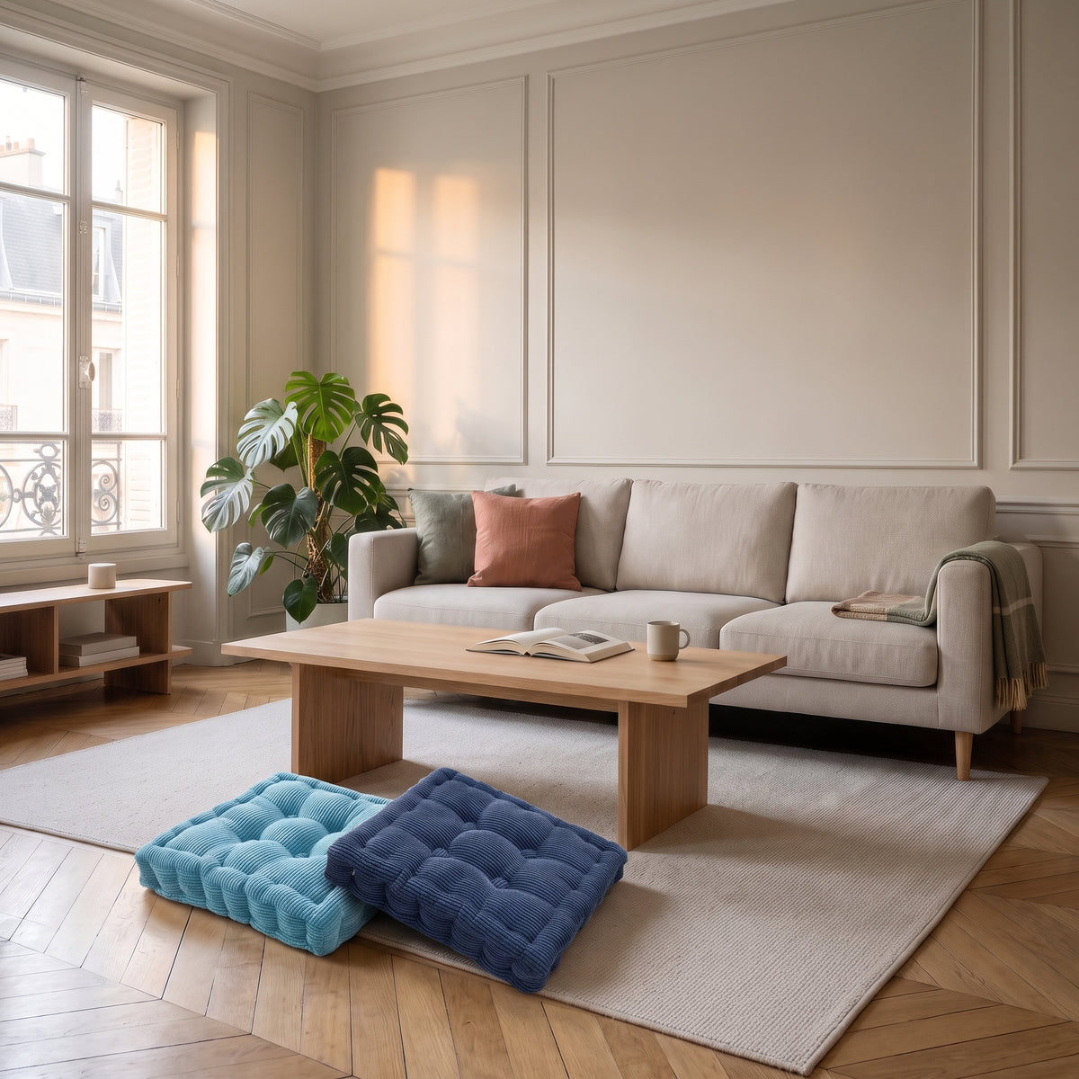 Coussin de sol carré bleu clair