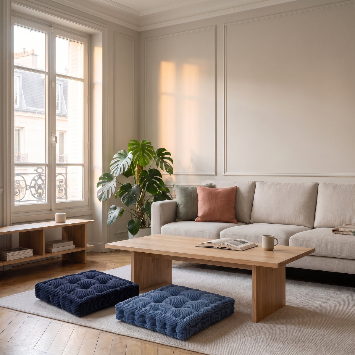 Coussin de sol carré bleu foncé