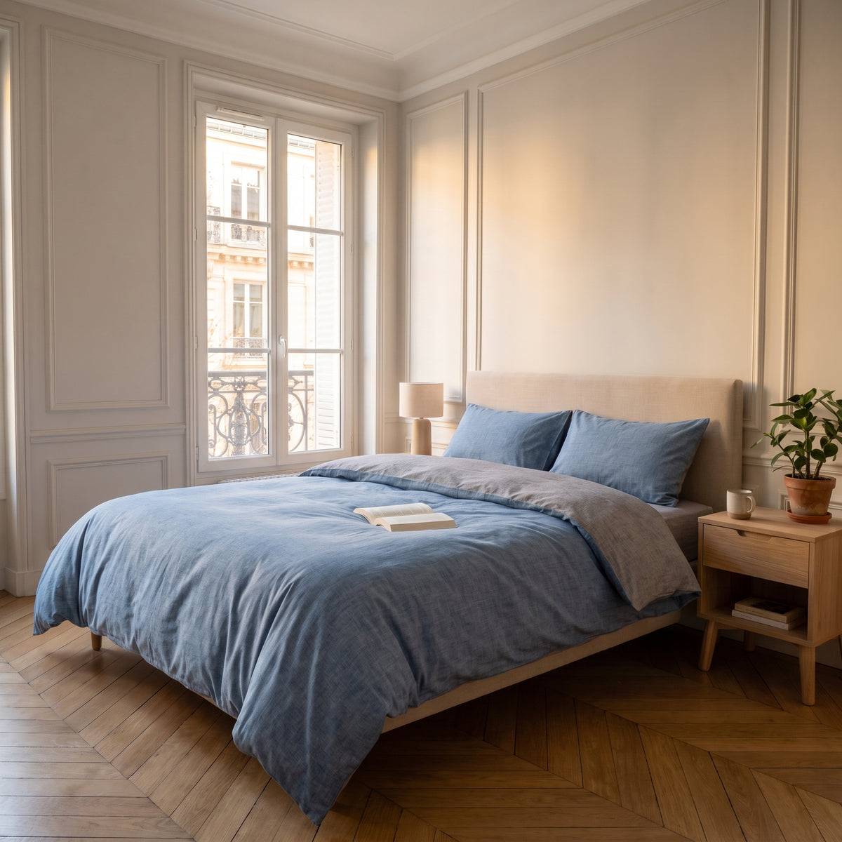 Housse de couette réversible bleu jean