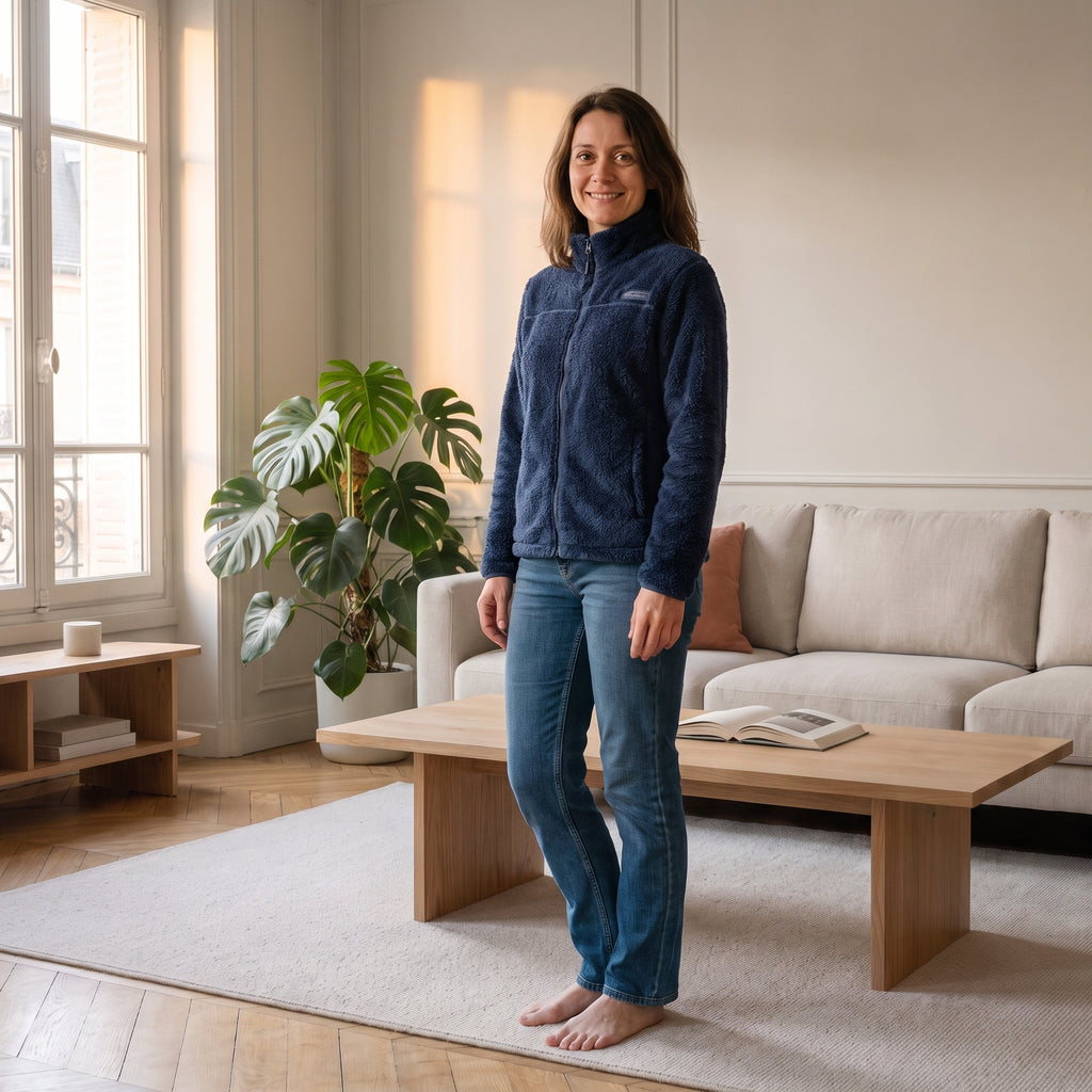 Veste polaire femme zippée en bleu marine