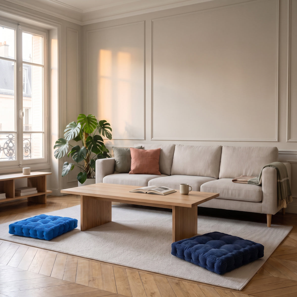 Coussin de sol carré bleu roi