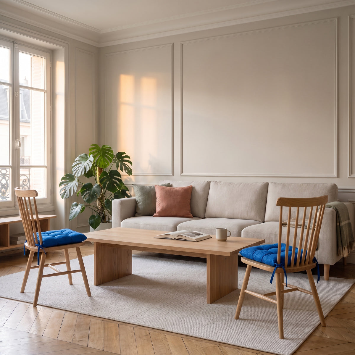 Coussin de chaise matelassé bleu
