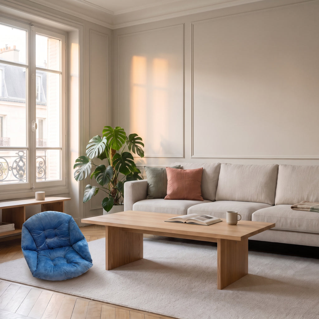 Coussin de sol bleu à dossier