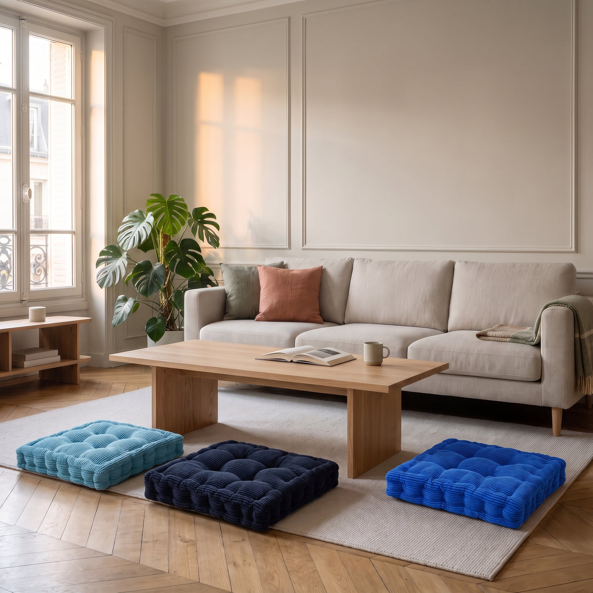 Coussin de sol carré bleu