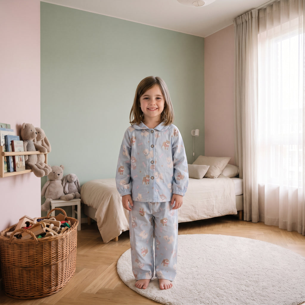 Enfant portant le pyjama en coton à imprimé chiens