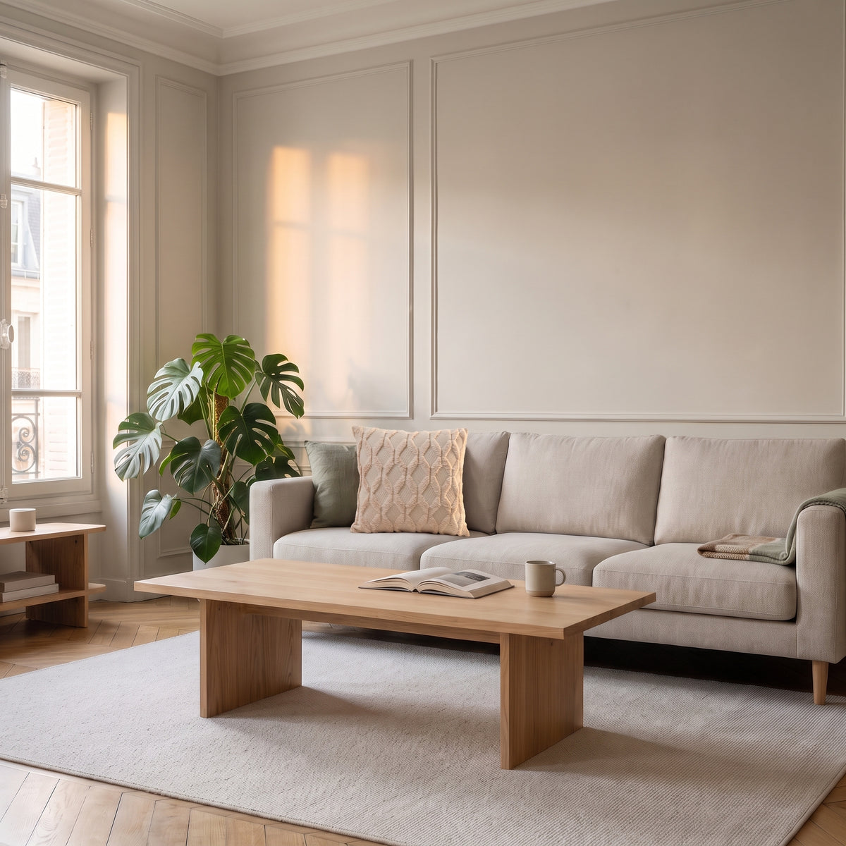 Housse de coussin à poils longs écrue