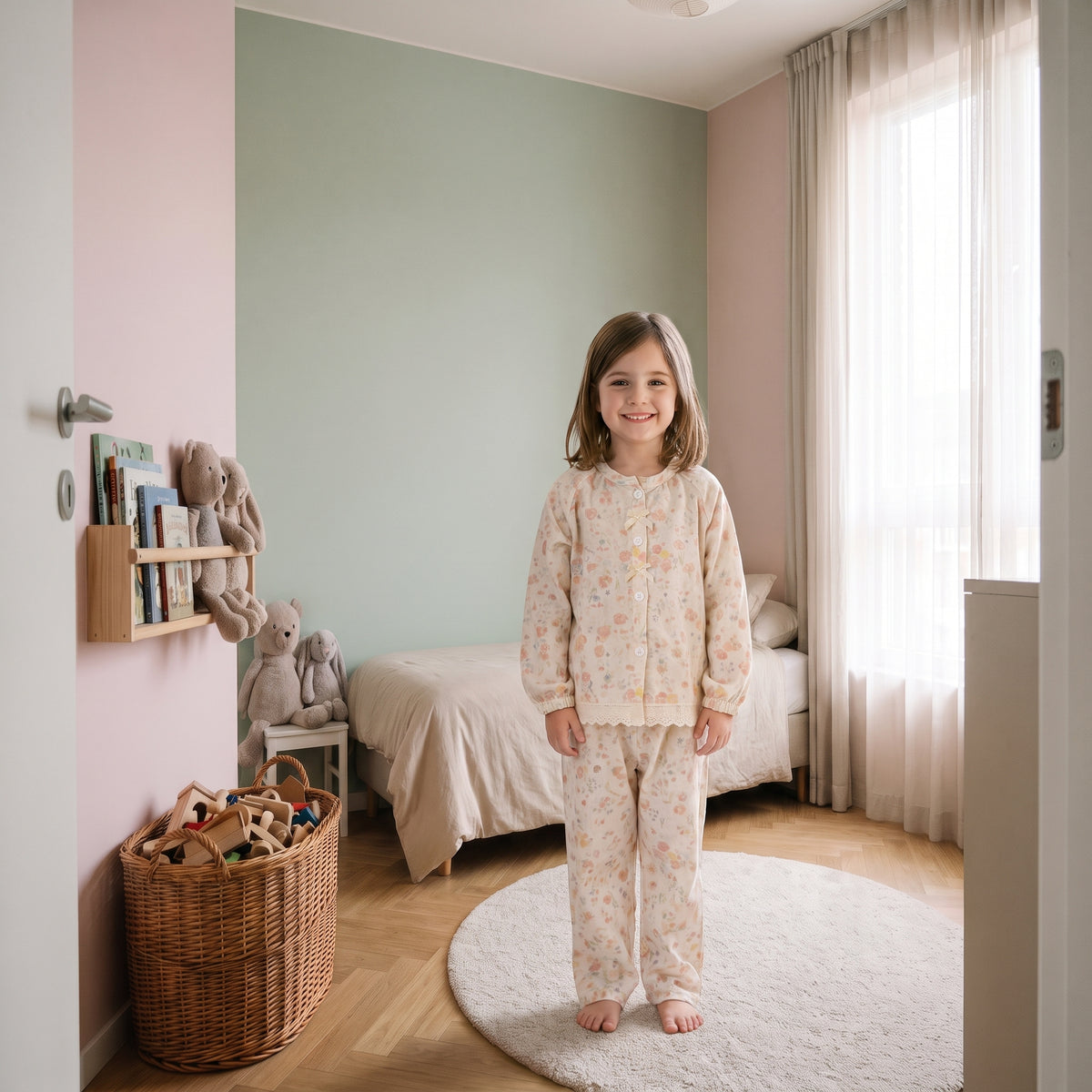 Enfant portant le pyjama en coton à imprimé fleurs et étoiles