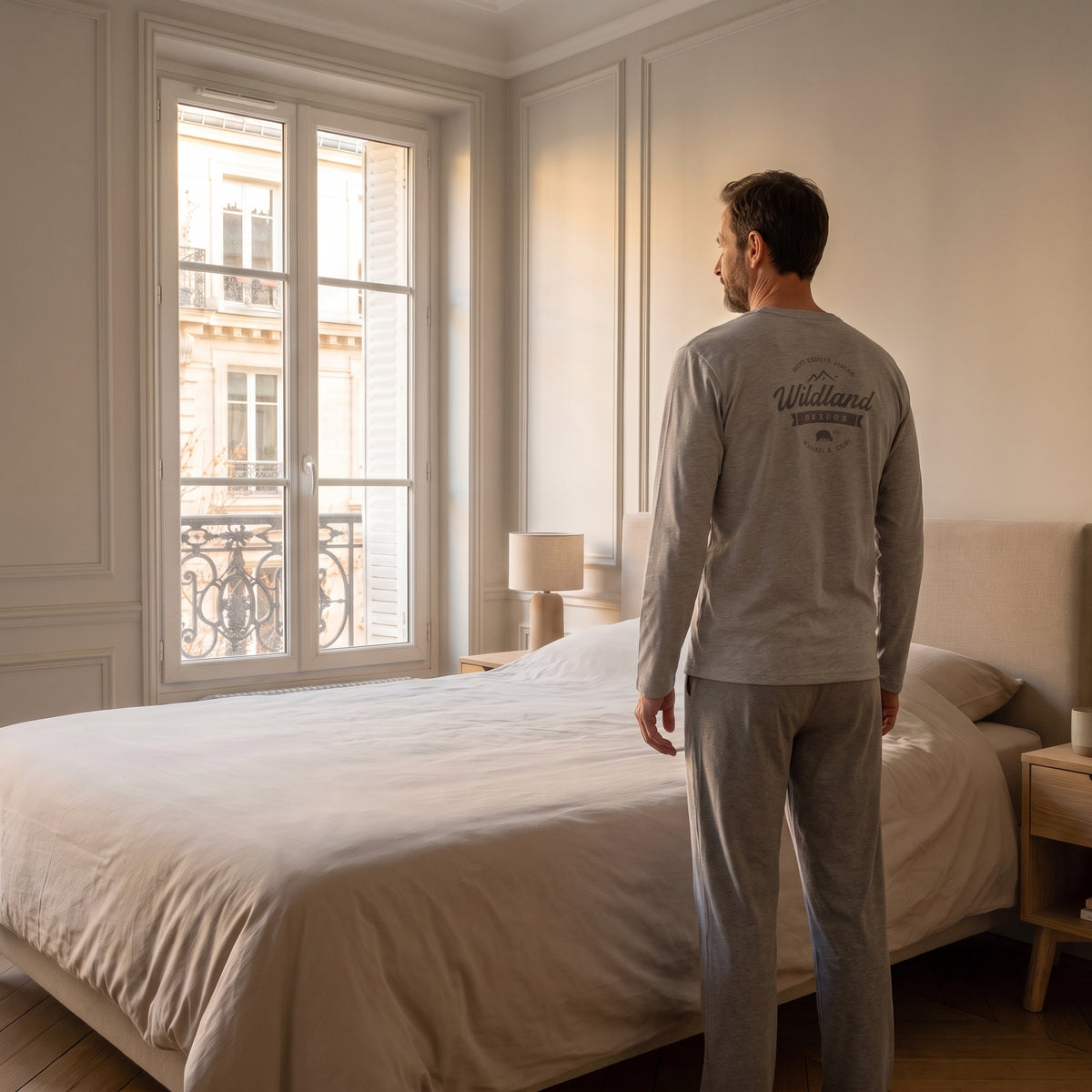 Pyjama homme gris chiné clair porté