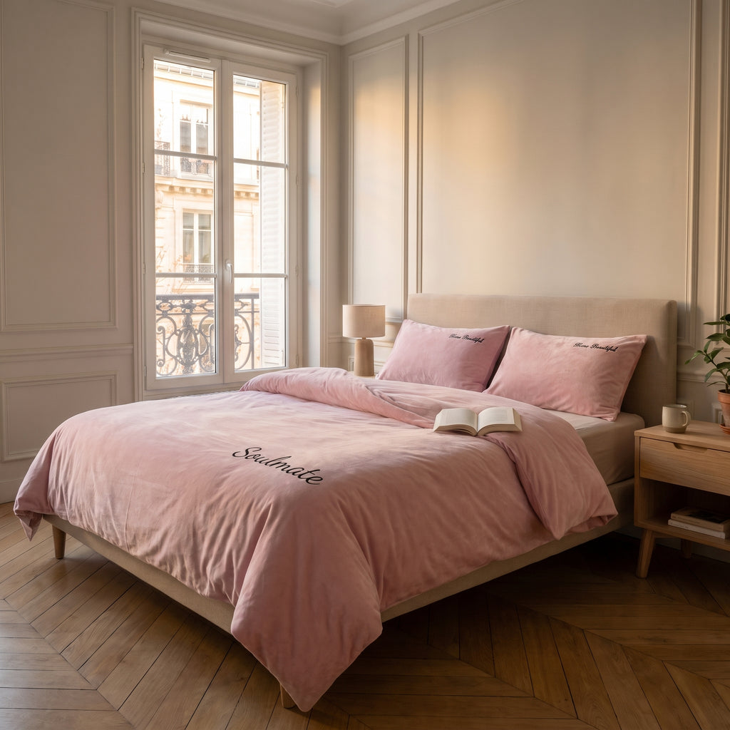 Housse de couette imitation velours gris clair