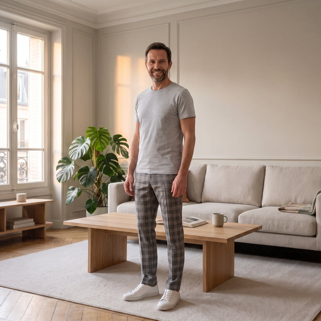 Pantalon à carreaux homme, coupe ajustée Gris foncé